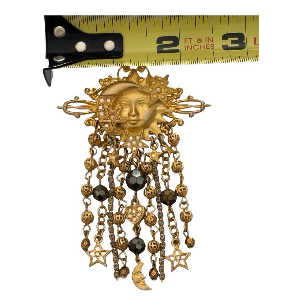 Kirks Folly Celestial Moon Sun Shooting Stars Jeweled Gold Tone Brooch - Picture 6 of 6